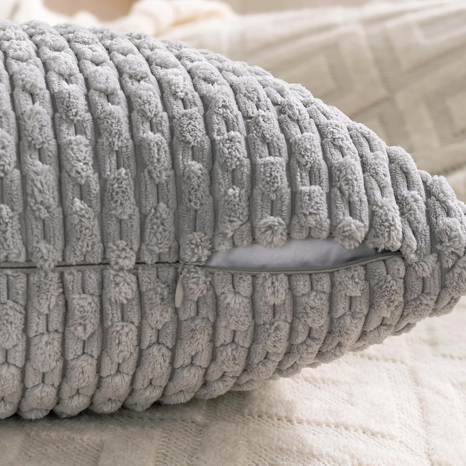 Cozoomy Set of 4 Grey Decorative Throw Pillow Covers 16x16 Inch Corduroy Pillow Covers for Bed Couch Sofa Living Room Soft Square Cushion C…