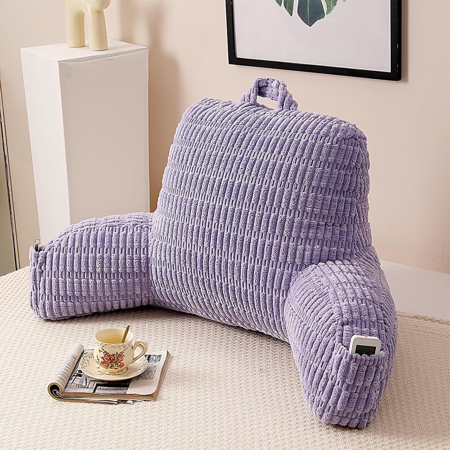 Pajeo Reading Pillow for Sitting in Bed with Arm Rests,100% 7D Fiber Filling Sitting Pillow for Back Support, Oeko-TEX Certified Backrest Pi…