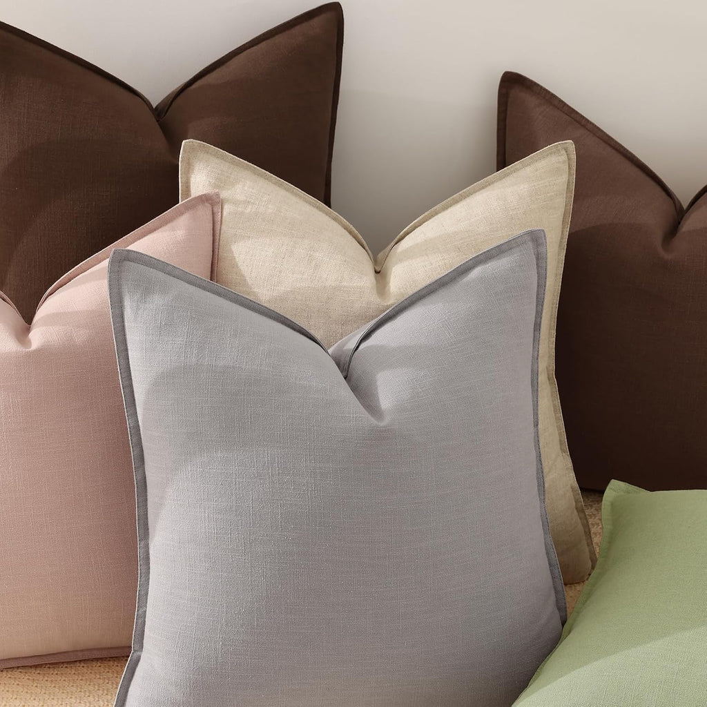 decorUhome Summer Decorative Linen Euro Sham Throw Pillow Covers 26x26 Inch Set of 2 Light Grey Pillow Covers with Flange Edges Soft Farmho…