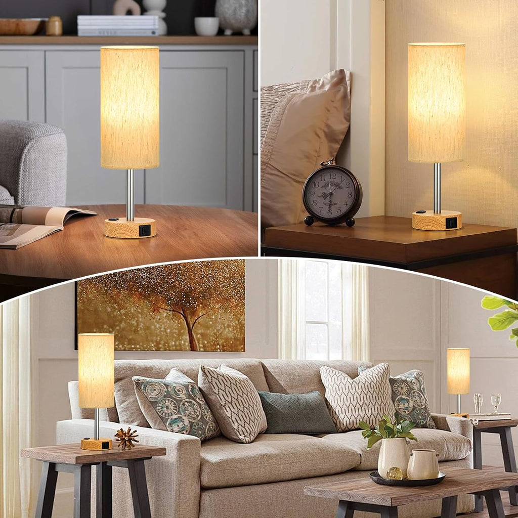 Touch Bedside Table Lamps Set - 3 Way Dimmable Bedroom Lamps Set of 2 with USB C and A Ports, Small Lamps for Nightstand with AC Outlet…