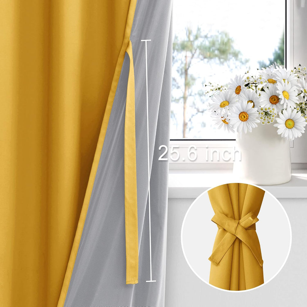 Xwzo 100% Blackout Curtains 72 Inches Long with Tiebacks- Privacy Protection & Noise Blocking Window Draperies with Black Liner for Bedroom…
