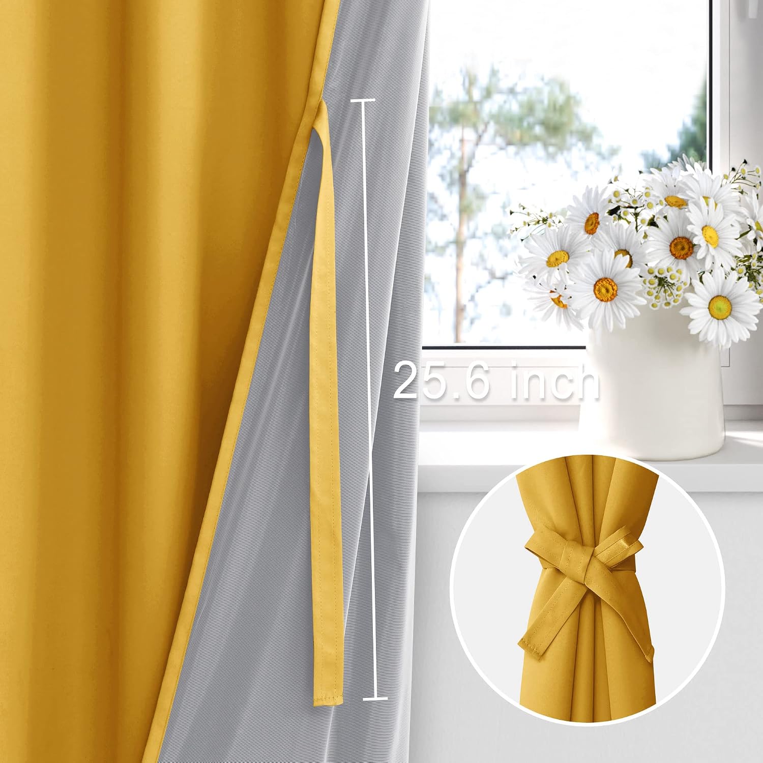 Xwzo 100% Blackout Window Curtains - Thermal Insulated & Noise Reduction Black Liner Ring Top Window Treatment Sewn with Tiebacks for Bedro…