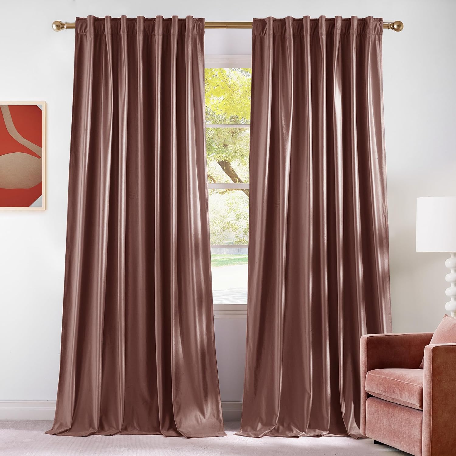 Nicetown Velvet Curtains Blackout for Girls Room, Rod Pocket & Back Tab Room Darkening Thermal Insulated Window Treatments Luxury for Livin…