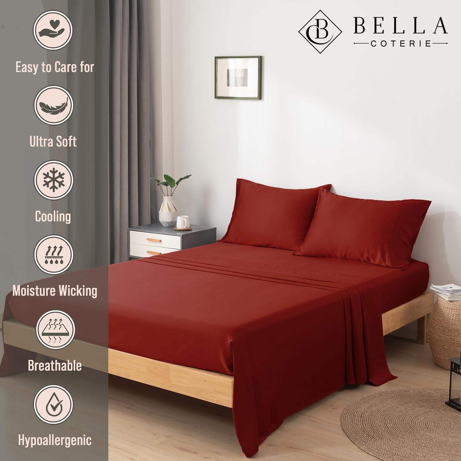 Bella Coterie Luxury Bamboo Viscose Cal King Size Sheet Set | 100% Organically Grown | Ultra Soft | Cooling for Hot Sleepers | 18" Deep…