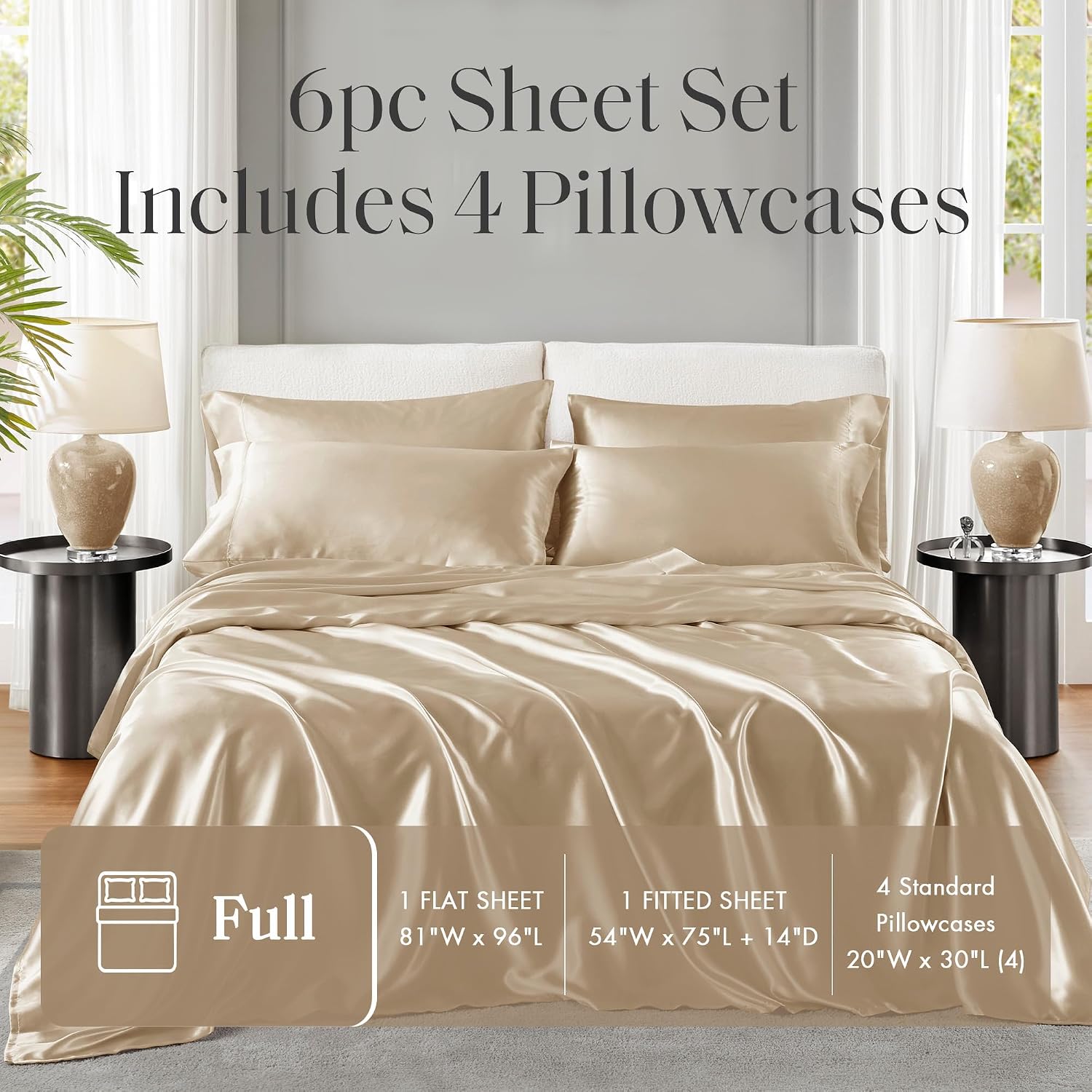 Madisonpark Madison Park Satin Sheets - Full Size, Luxurious Silky Bed Sheets, Elastic 14" Pocket Fits Up to 16" Mattress, Wrinkle-Free, So…