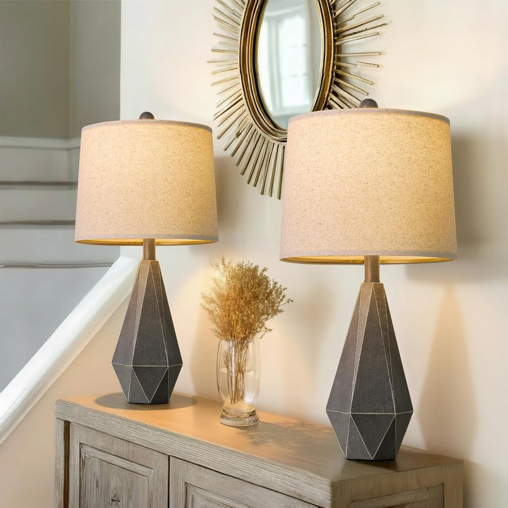 PoKat 23'' Table Lamps Set of 2 for Living Room Bedroom, Farmhouse Bedside Lamps, Resin Vintage Lamps for Night Stands, Office Sideboard…