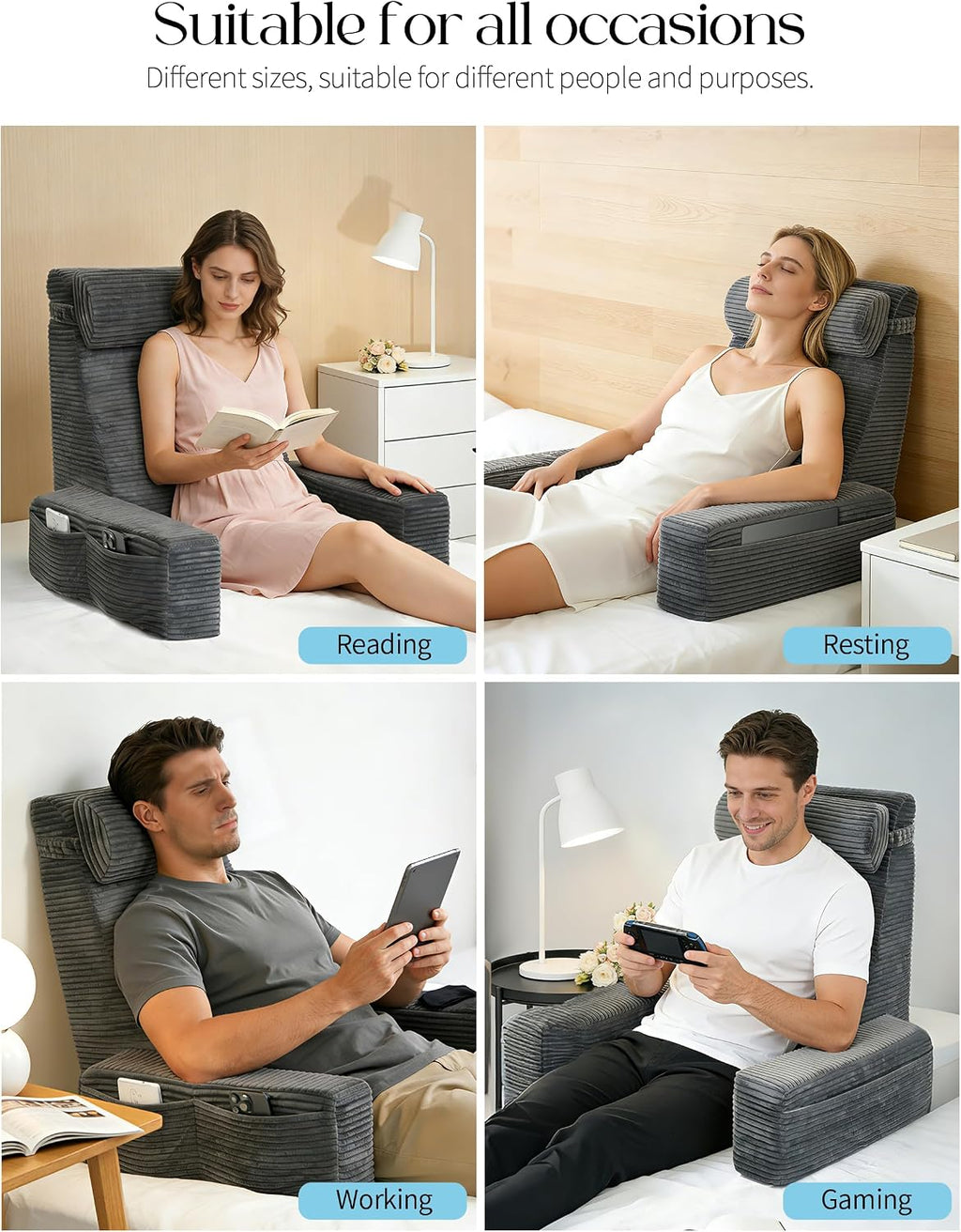 Seniny Reading Pillow for Bed Adult - 22" Back Support Pillow for Sitting Up Rest, Husband Bed Chair and Backrest Pillow with Arms, Lounge…