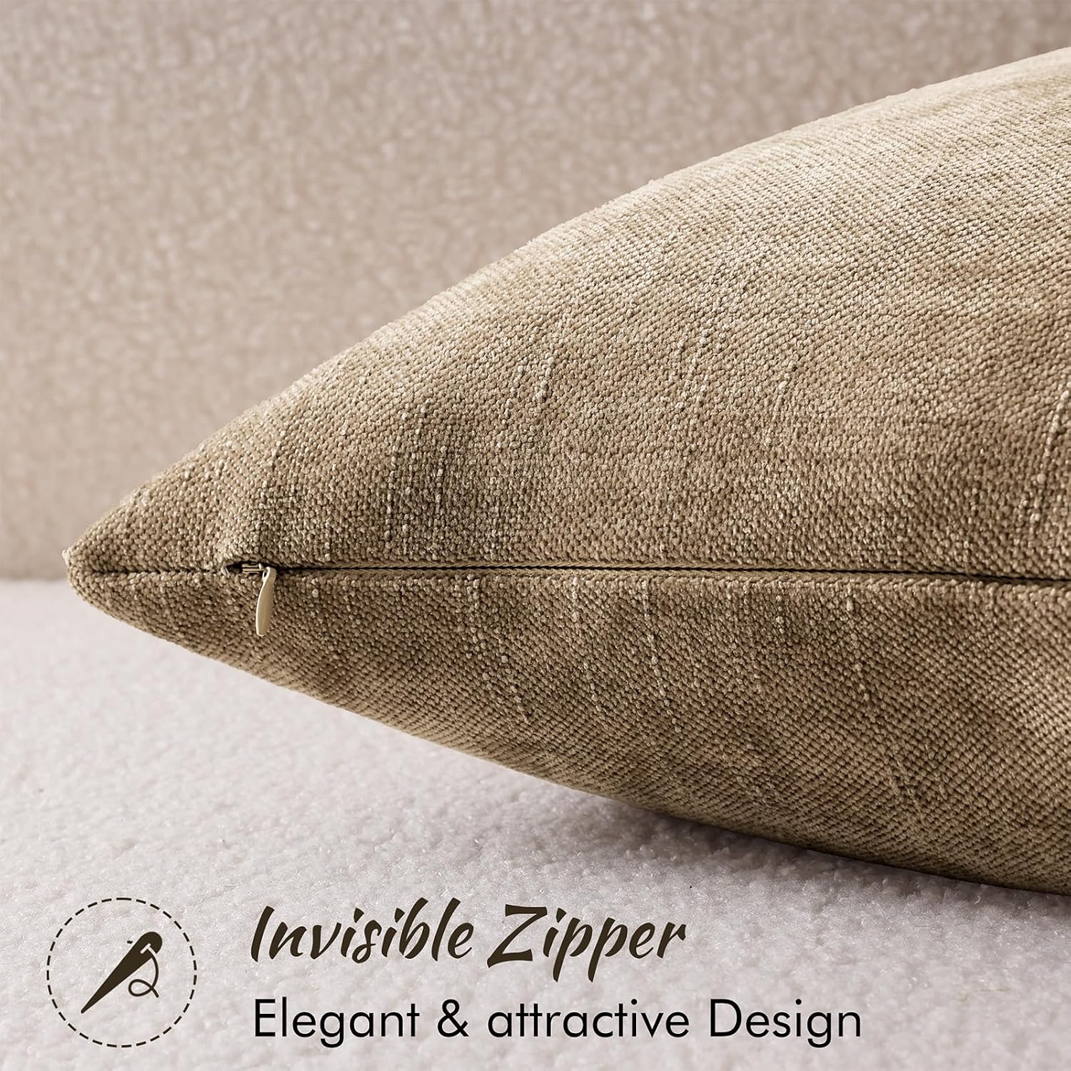 decorUhome Chenille Throw Pillow Covers 20x20 Set of 2, Square Decorative Pillow Covers with Zipper for Couch, Sofa, Living Room, Light…