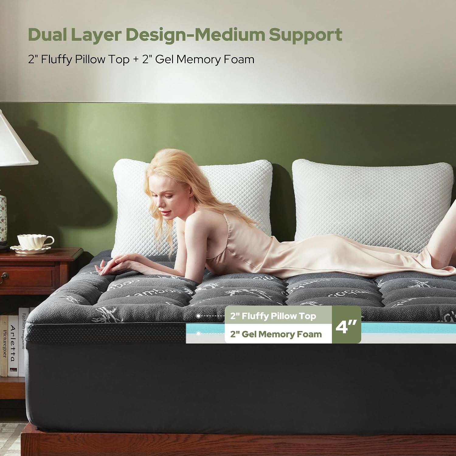 Bedlore 4 Inch Memory Foam Mattress Topper Full,2-in-1 Dual Layer Design (2" Gel Memory Foam + 2" Plush Pillow Top Cover) Mattress Topper M…