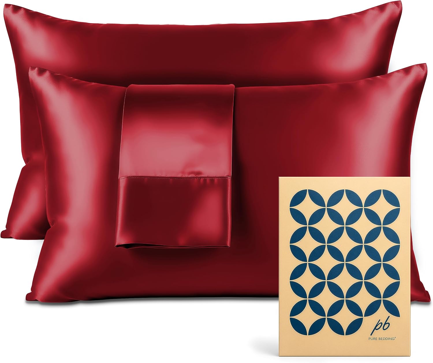 PureBedding Pure Bedding Satin Pillowcase 2 Pack - Queen Size (20"x30", Burgundy) - Silky Pillow Cases for Hair and Skin - Satin Pillow Cov…