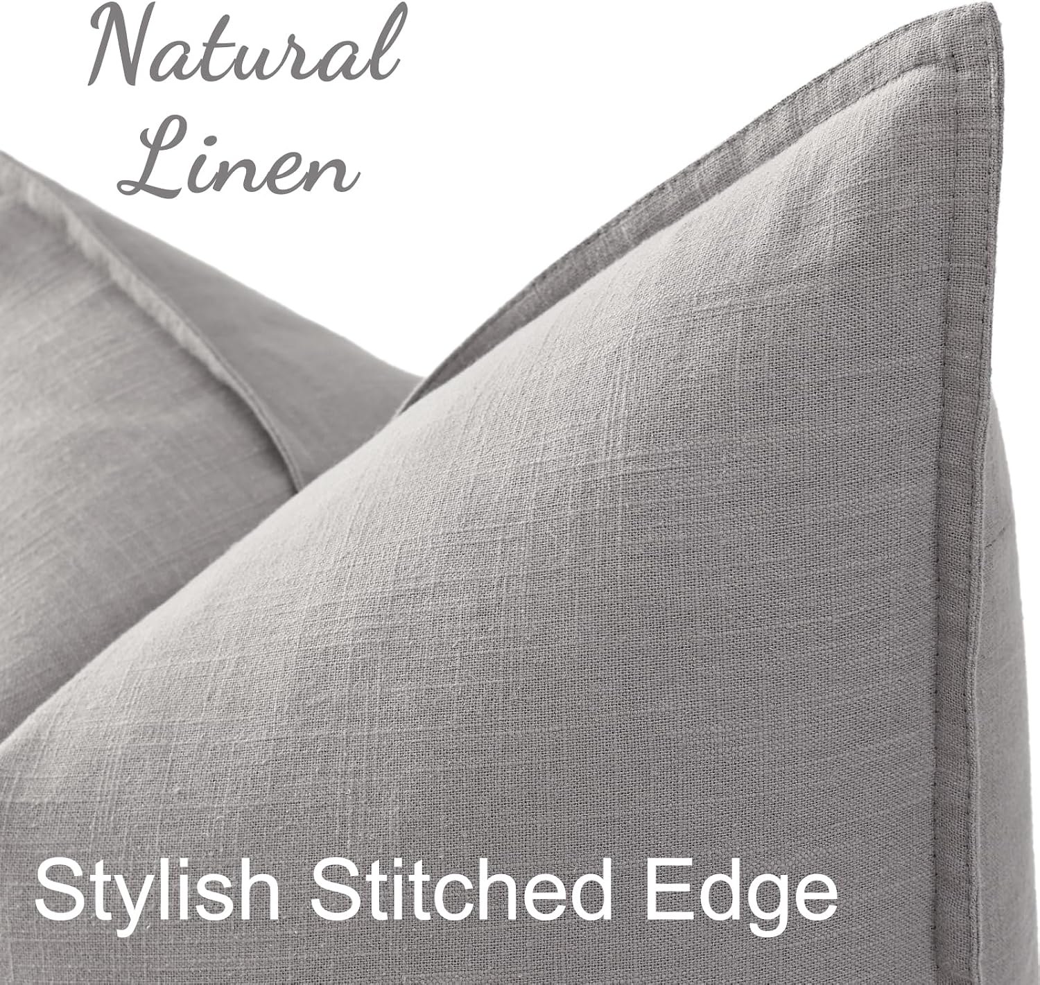 decorUhome Summer Decorative Linen Euro Sham Throw Pillow Covers 26x26 Inch Set of 2 Light Grey Pillow Covers with Flange Edges Soft Farmho…