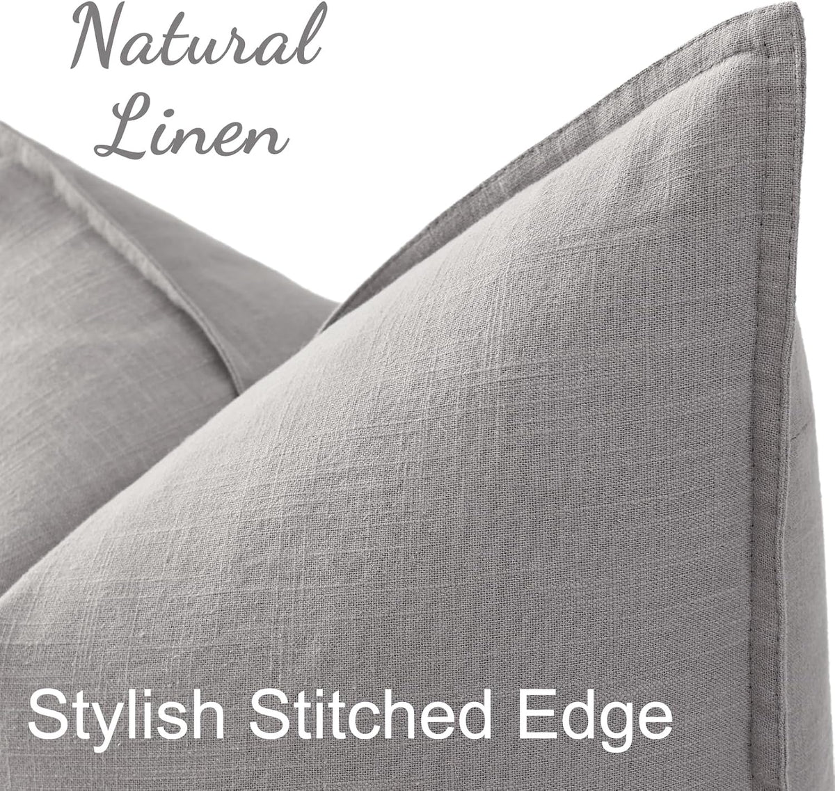 decorUhome Summer Decorative Linen Throw Pillow Covers 20x20 Inch Set of 2 Light Grey Pillow Covers with Flange Edges Soft Farmhouse Boho A…