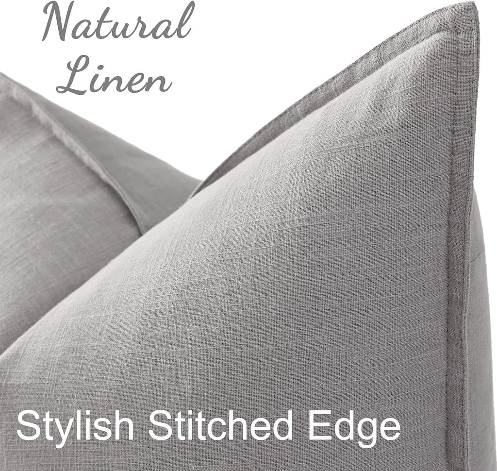 decorUhome Summer Decorative Linen Euro Sham Throw Pillow Covers 22x22 Inch Set of 2 Light Grey Pillow Covers with Flange Edges Soft Farmho…