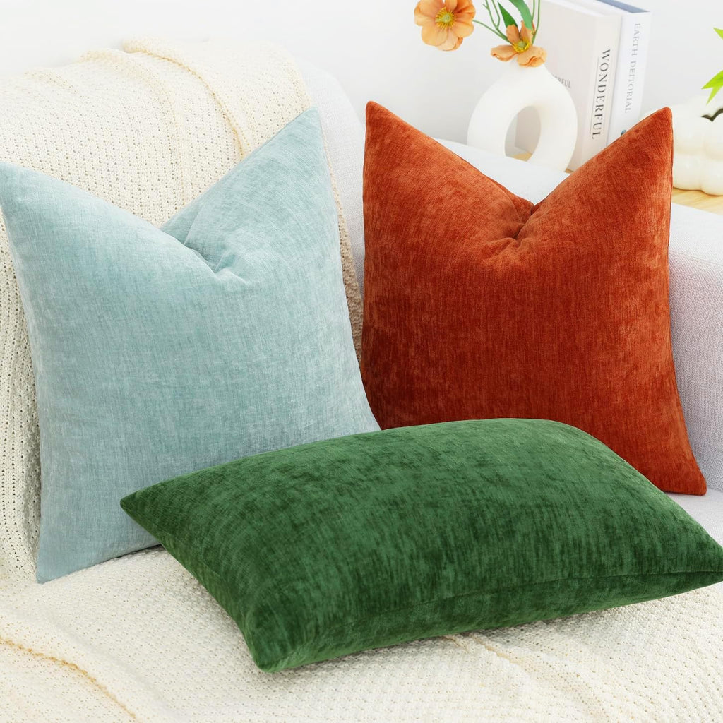 decorUhome Chenille Rust Throw Pillow Covers 20x20 Inch Set of 2, Decorative Soft Couch Pillow Covers Solid Dyed Accent Farmhouse Neutral S…