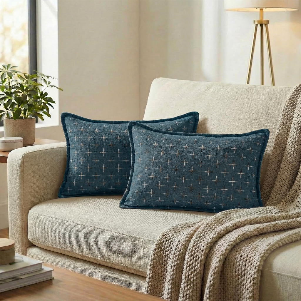 AVOINcolorlife AVOIN colorlife Pack of 2 Decorative Throw Pillow Covers 20x12 Inch, Flange Edges Woven Textured Cushion Case Home Decor for…