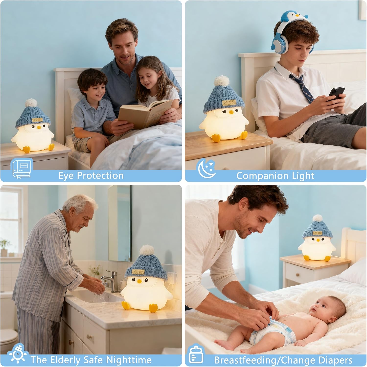 FAMIDUO-BrightenYourLife FAMIDUO Penguin Night Light with Knit Hat, Cute Silicone Nursery Lamp - Dimmable Squishy Animal Light - Heartwarmi…
