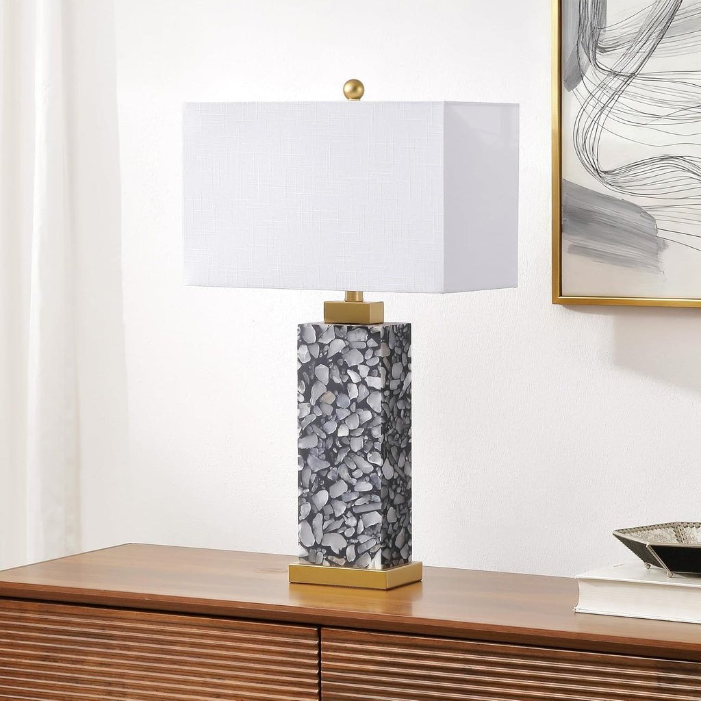 Jonathany JONATHAN Y 27.5" Black Alabaster Gold Rectangular Table Lamp with Night Light Contemporary Coastal Bedside Lamp for Bedroom with…