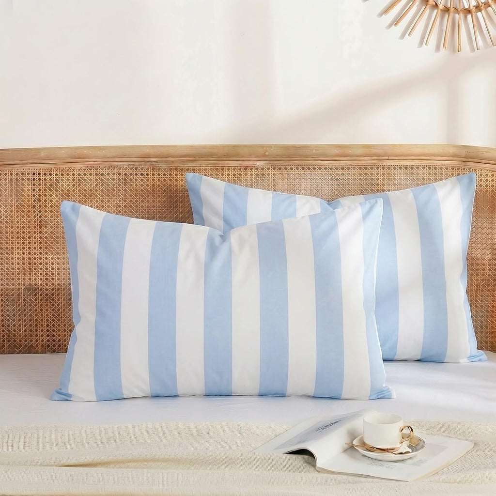 Merryword Queen Size Pillowcases, 100% Cotton Pillow Cases, Blue and White Striped Pillowcases, Luxury Linen Like Pillowcase, Soft Breathab…