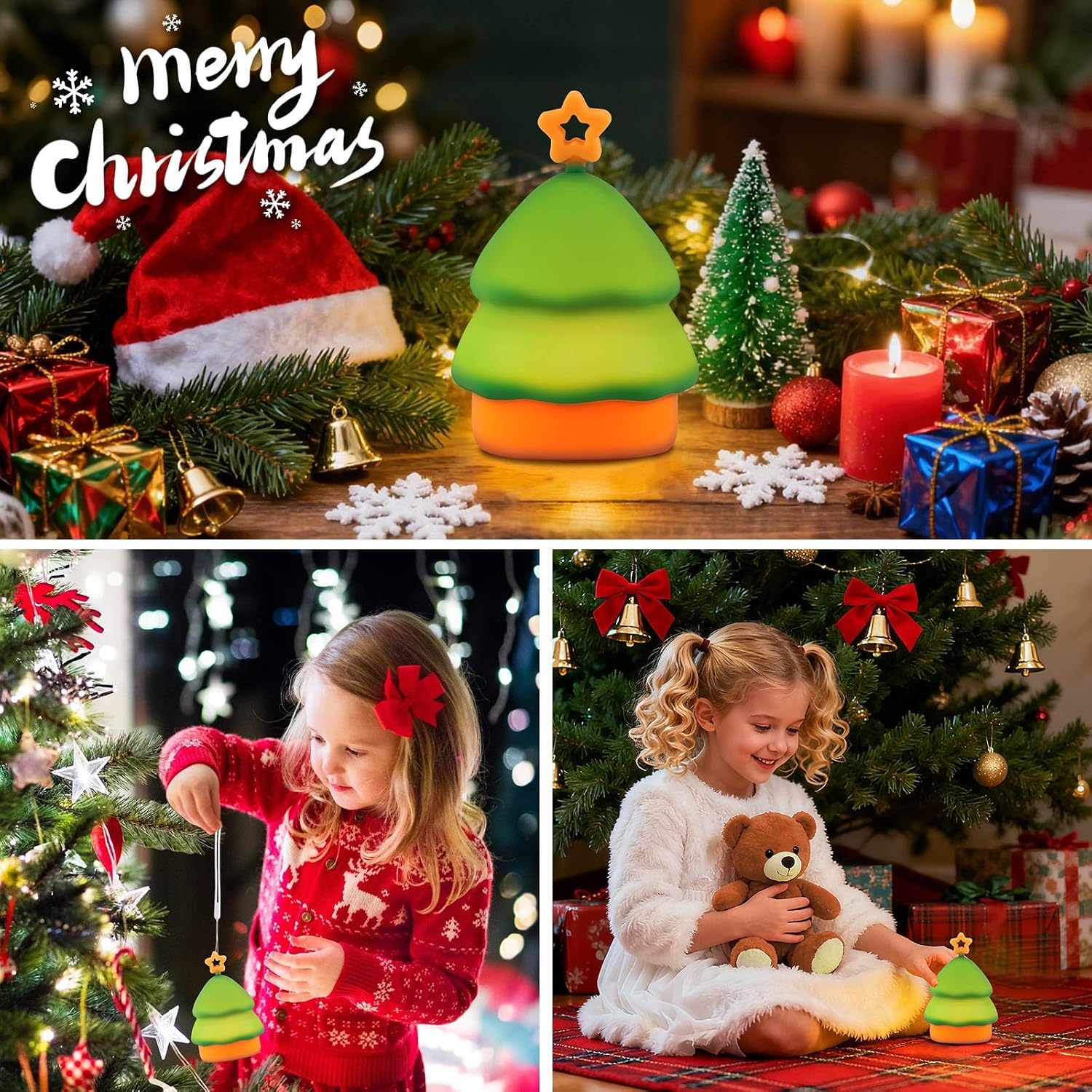 Squishy Christmas Tree Night Light with RGB Modes Dimmable Nursery Breastfeeding Nightlight Hangable Cute Christmas Lamp Novelty…