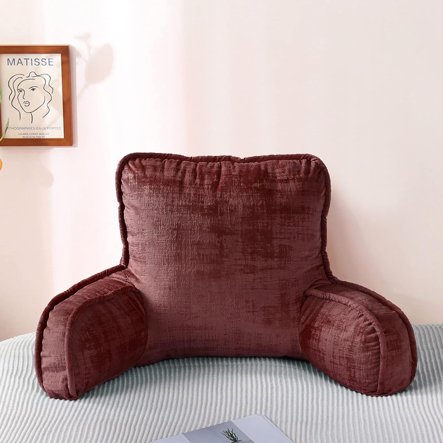 Bytide DIY Assembly Art Velvet Backrest Reading Bed Rest Pillow with Arms & Pockets, 18" H for Sitting in Bed Couch Sofa, Back Support Cush…