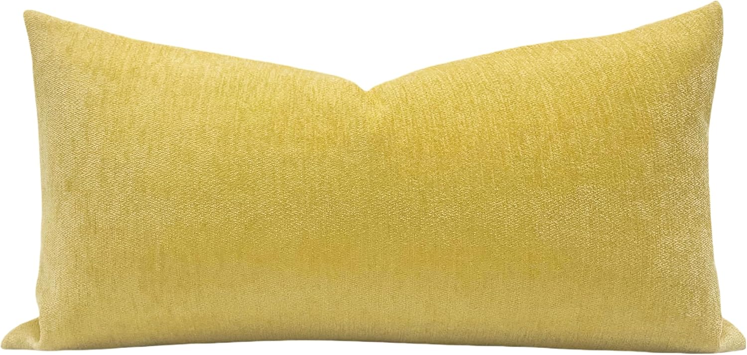 Slow Cow Chenille Rectangular Pillow Cover Pillowcase Decorative Lumbar Throw Pillow Cover for Couch Sofa 12 x 24 Inches Yellow
