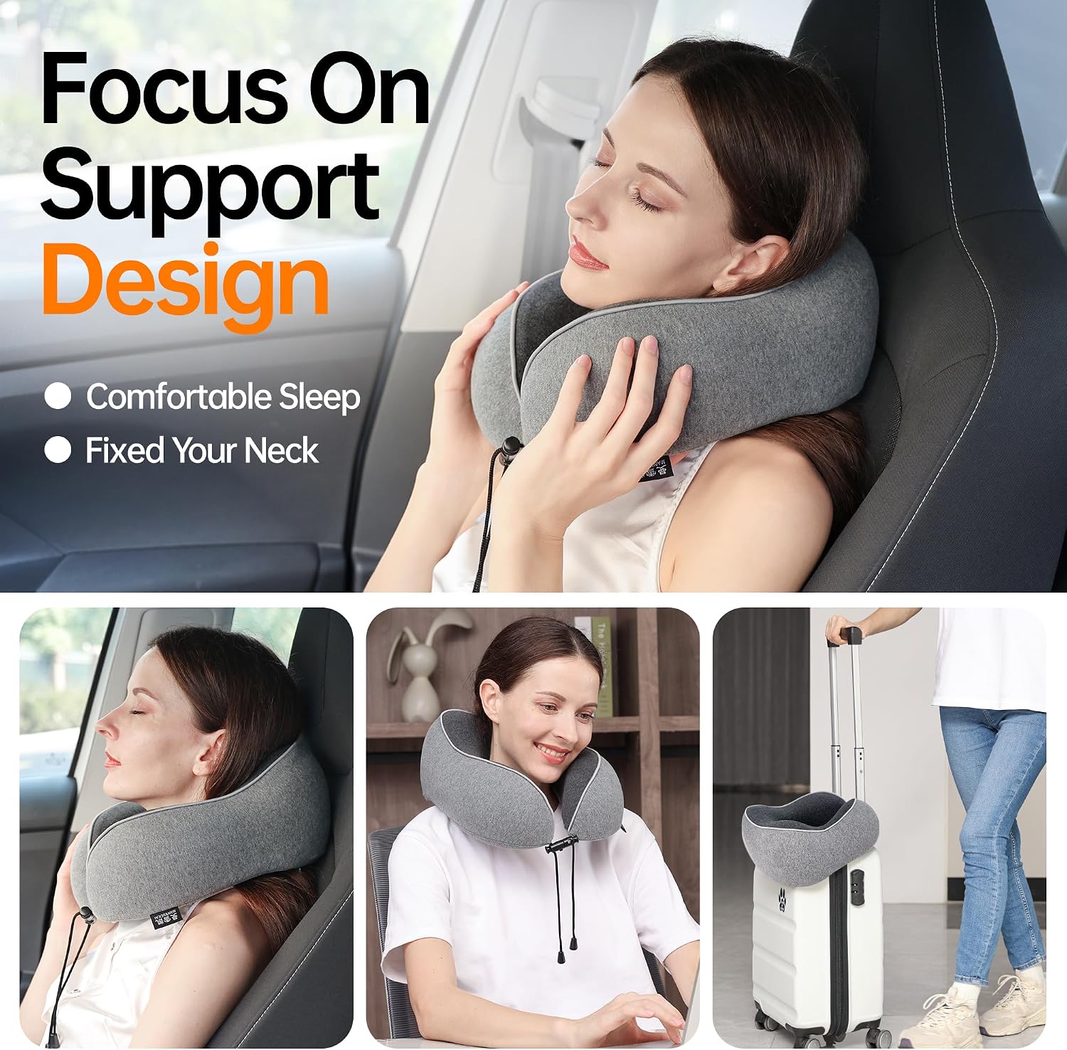 MANXUEKAI Travel Neck Pillow 100% Pure Memory Foam Travel Pillow for Sleeping on Airplane, Car, Train, Bus, Office and Home Use, Washable…