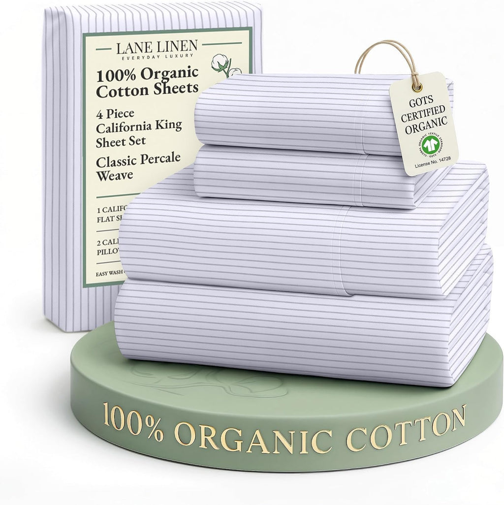 LaneLinen LANE LINEN 100% Organic Cotton Printed California King Sheets Set, 4-Piece All Season Fully Elasticized Deep Pocket Fits Mattress…