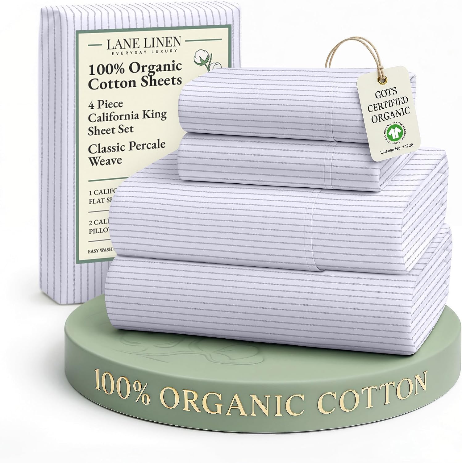 LaneLinen LANE LINEN 100% Organic Cotton Printed California King Sheets Set, 4-Piece All Season Fully Elasticized Deep Pocket Fits Mattress…