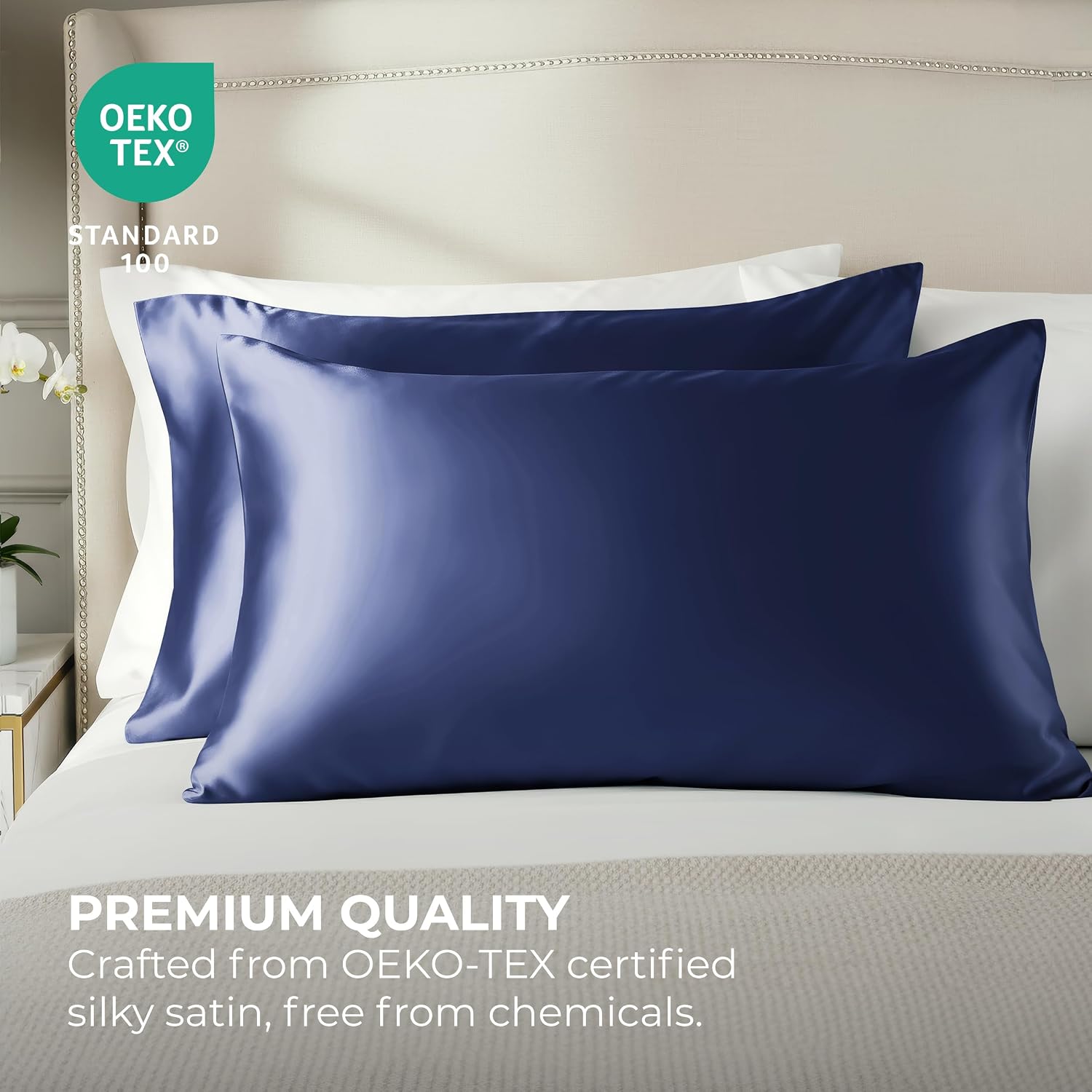 PureBedding Pure Bedding Satin Pillowcase 2 Pack - Queen Size (20"x30", Midnight Blue) - Silky Pillow Cases for Hair and Skin - Satin Pillo…
