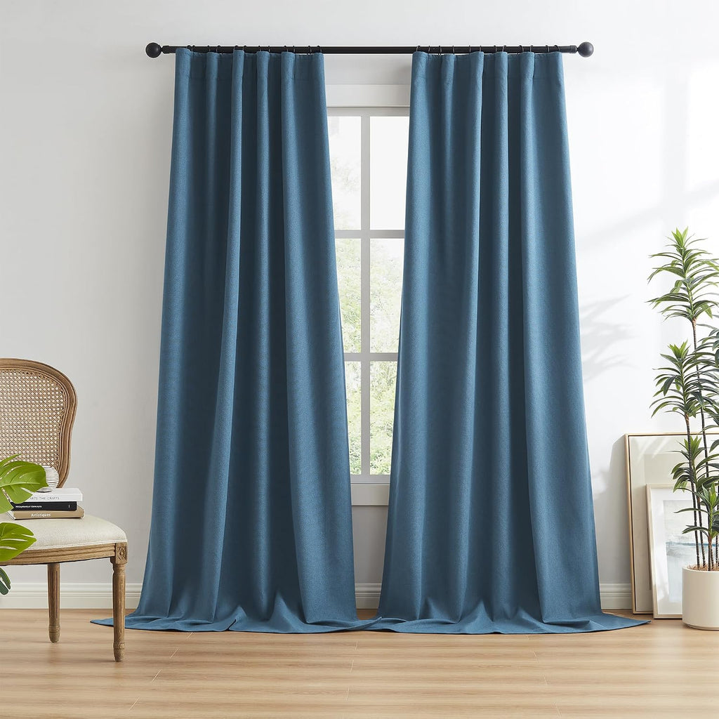 Keqiaosuocai Blackout Linen Curtain Panels, Totally Shaded Draperies 84 Inches Long for Dining Room, Soundproof Privacy Window Drapes for P…