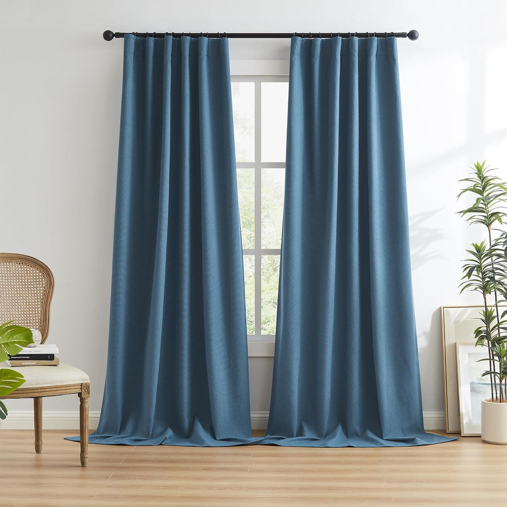 Keqiaosuocai Full Blackout Linen Textured Curtains 72 Inch Long 2 Pcs, Back Tab Hook Belt Heat Blocking Drapes for Bedroom Boys Space Nauti…