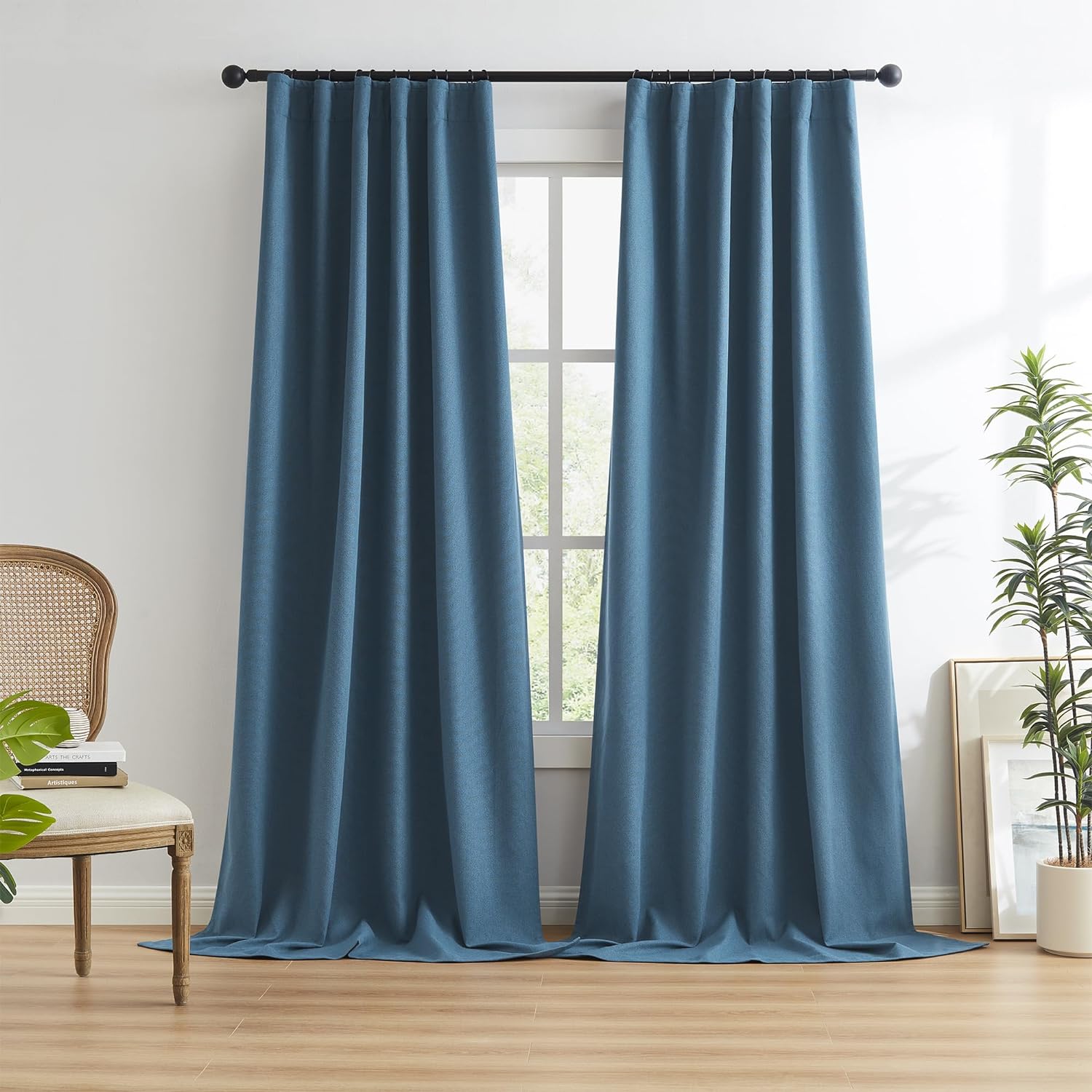 Keqiaosuocai Full Blackout Linen Textured Curtains 72 Inch Long 2 Pcs, Back Tab Hook Belt Heat Blocking Drapes for Bedroom Boys Space Nauti…
