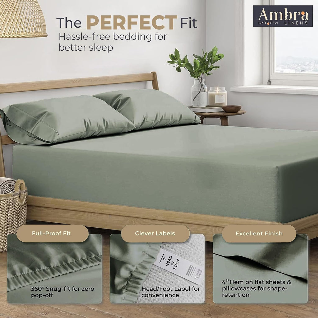 Ambra Linens 100% Organic Cotton Sheets King Size - 4 PC Organic King Size Sheets Set - Soft, Comfy, Breathable & Cooling - 16” Deep Pocket…
