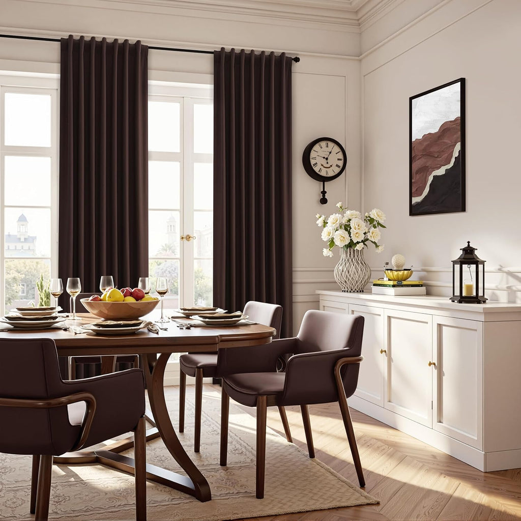 Guken Coffee Linen 100% Blackout Curtains for Bedroom 84 Inch Length 2 Panels Set Textured Elegant Black Out Thermal Insulated Soundproof B…