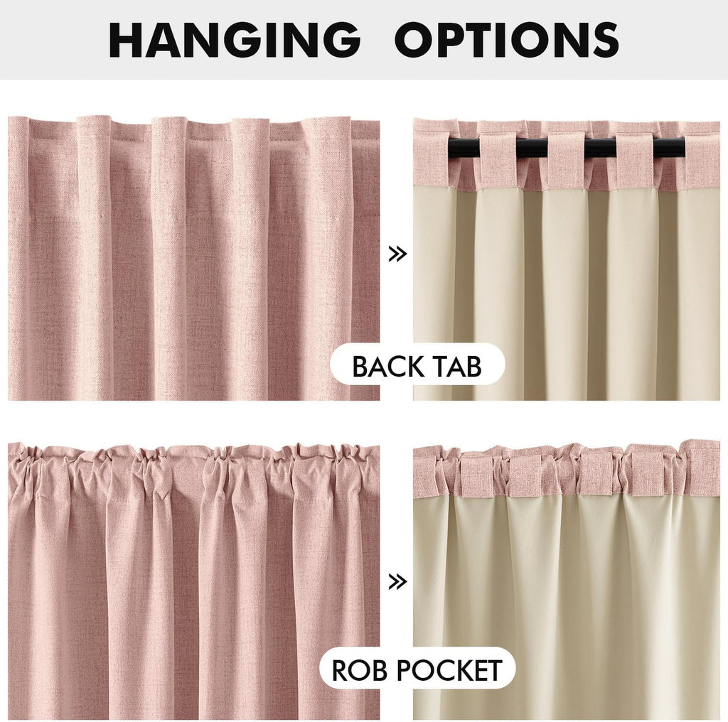Miulee 100% Blackout Linen Curtains for Bedroom, Blush Pink Solid Luxury Decor Thermal Insulation Room Darkening Drapes for Living Room Nur…