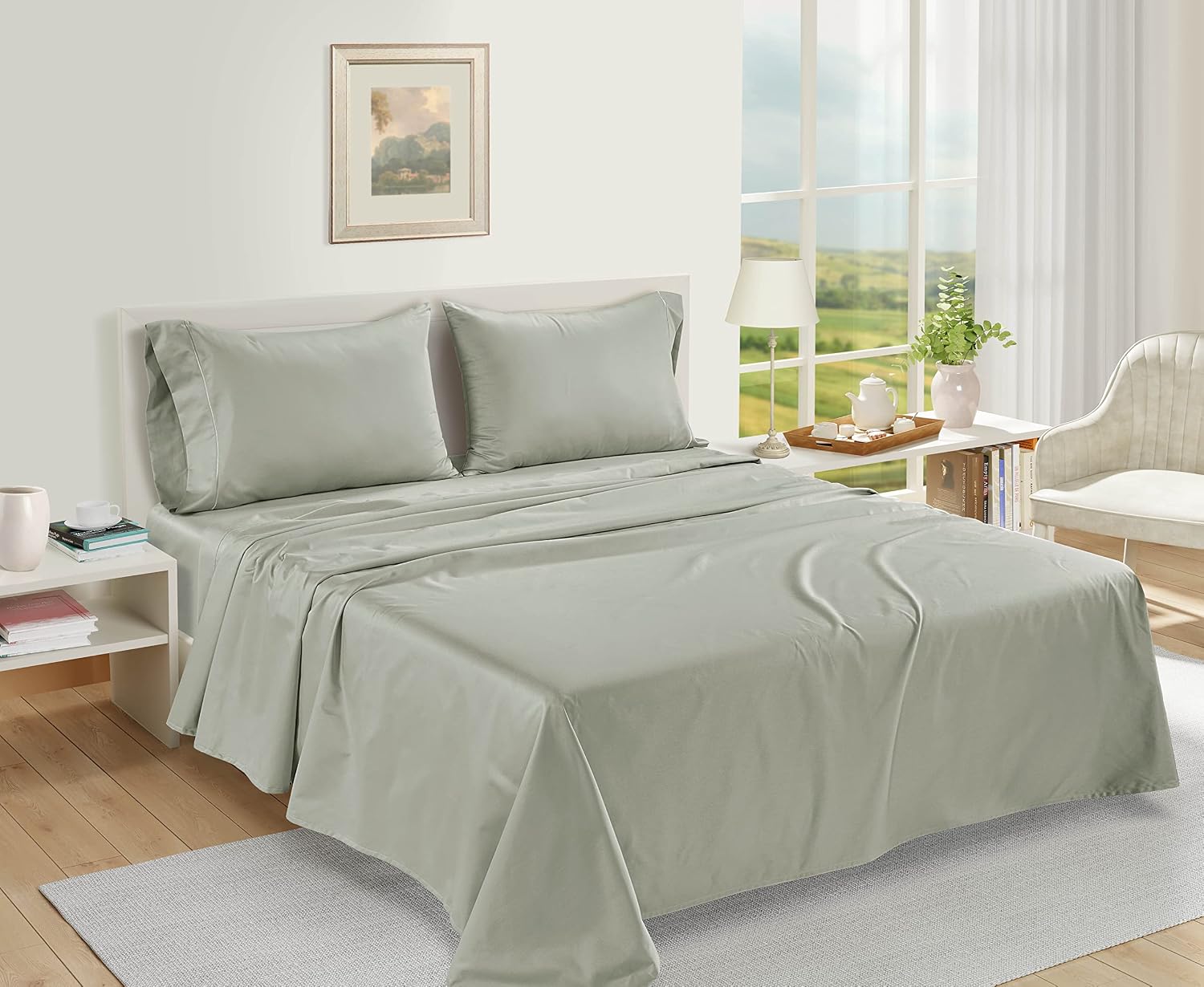 LaneLinen LANE LINEN Pillow Case Covers King Set of 2 100% Egyptian Cotton Sateen Soft Cool & Smooth Cases - Mineral Cotton