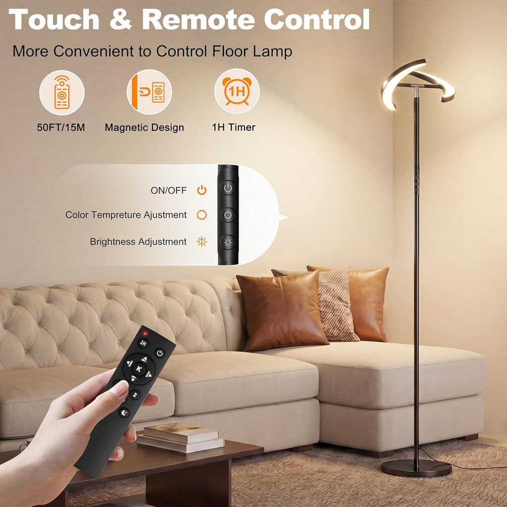 mukuxin Floor Lamp for Living Room, Floor Lamp with Remote Control & Touch Control, 36W 2600lm Standing Lamp with 2 Rotatable Light…