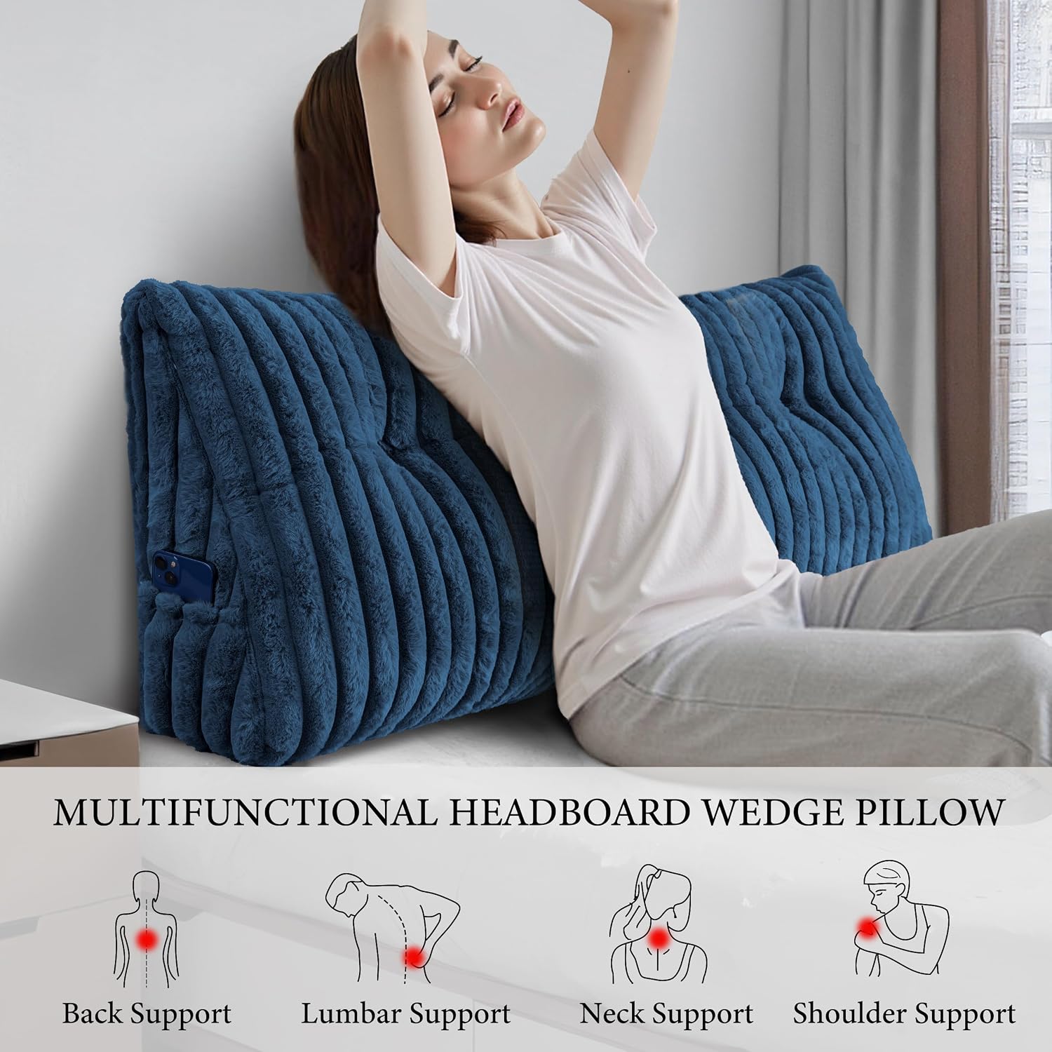Headboard Pillow Queen, Triangular Wedge Pillow Headboard Queen, Cushion Headboards Reading Pillows, Backrest Pillows for Sitting in Bed…