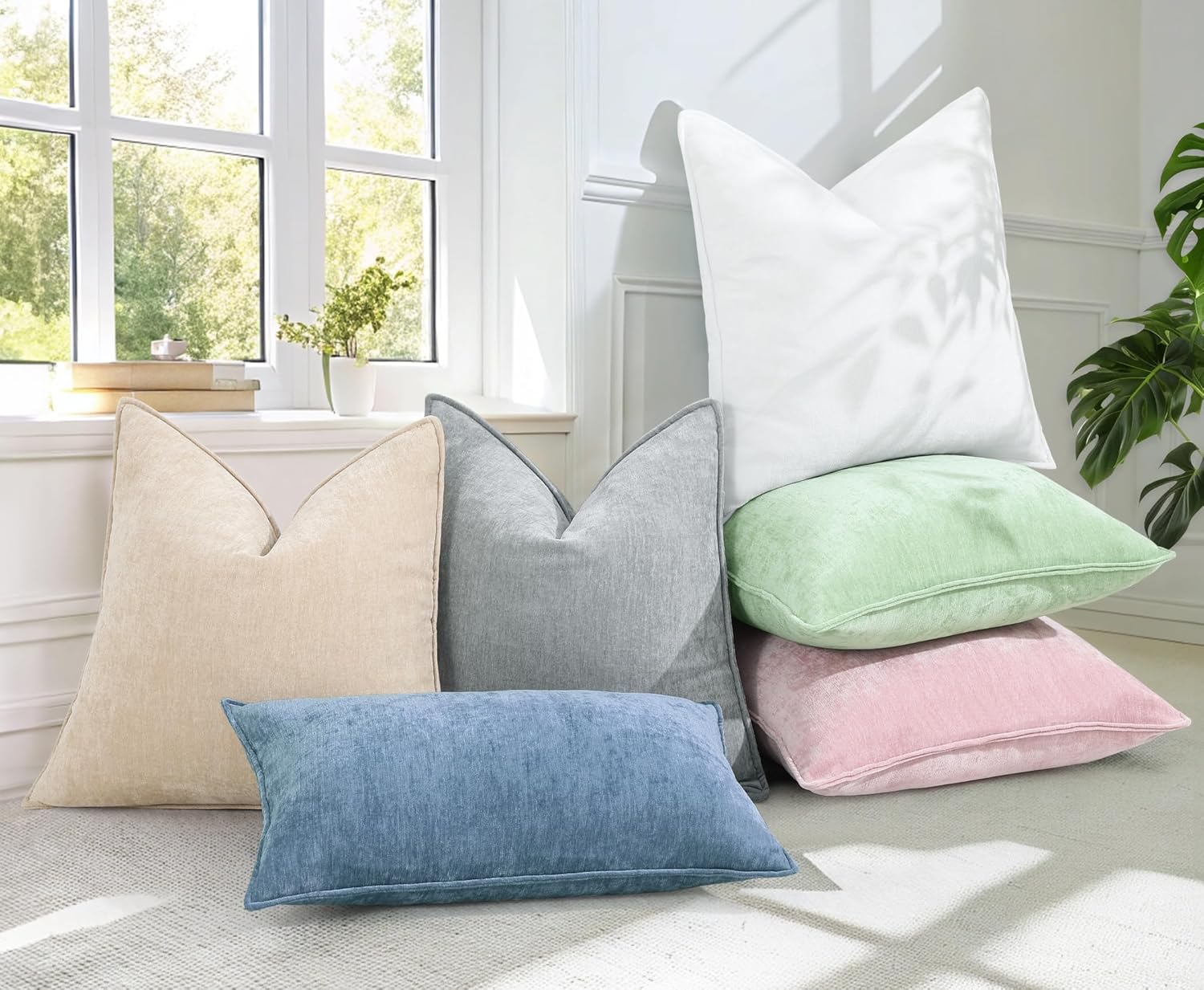 decorUhome Summer Couch Euro Sham Throw Pillow Covers 26x26 Set of 2, Decorative Soft Velvet Modern Cozy Chenille Pillow Cases with Elegant…