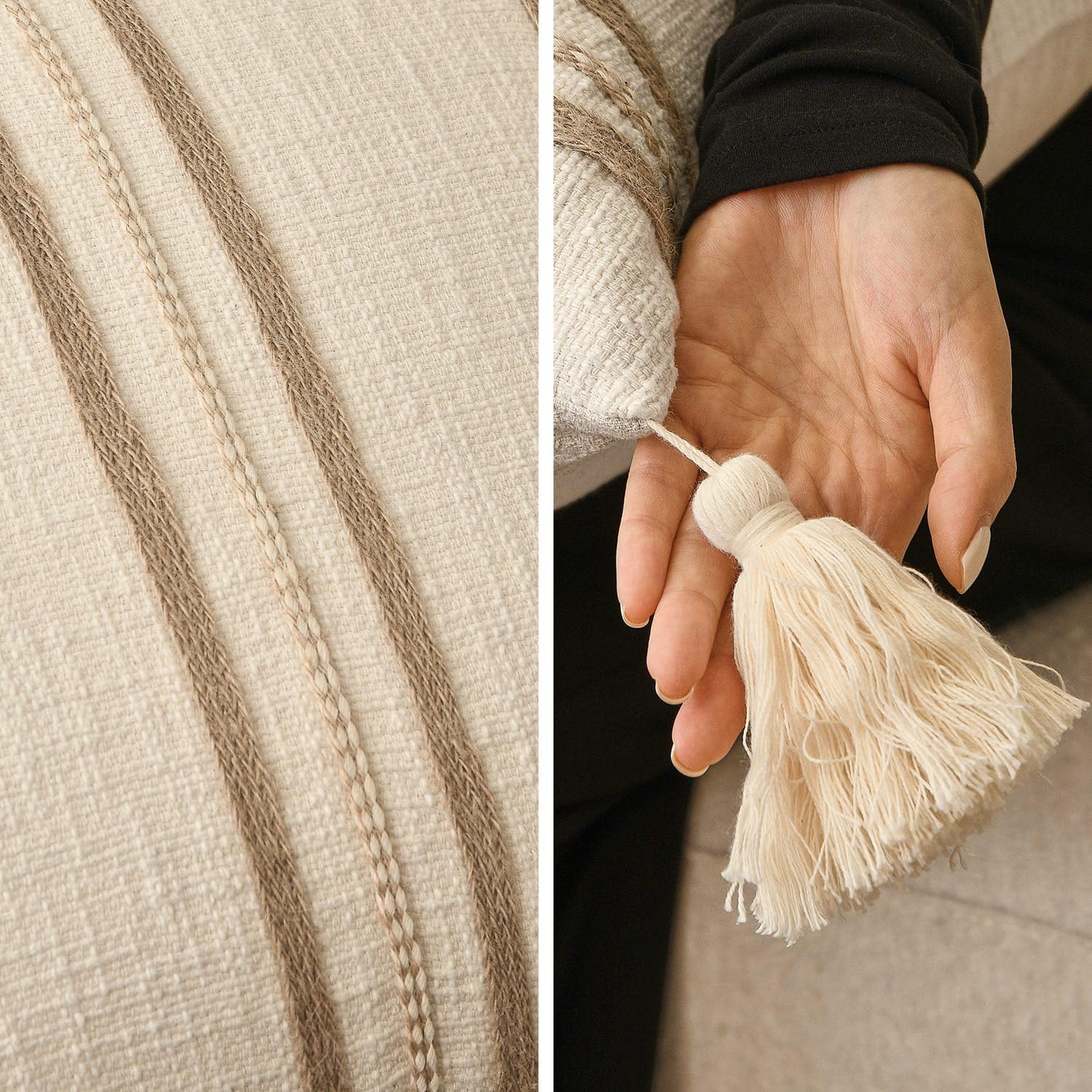 Aibuhome Beige Boho Decorative Throw Pillow Cover 20x20 Square Woven Textured Farmhouse Pillows Cushion Cases for Couch Bed Sofa Living Roo…