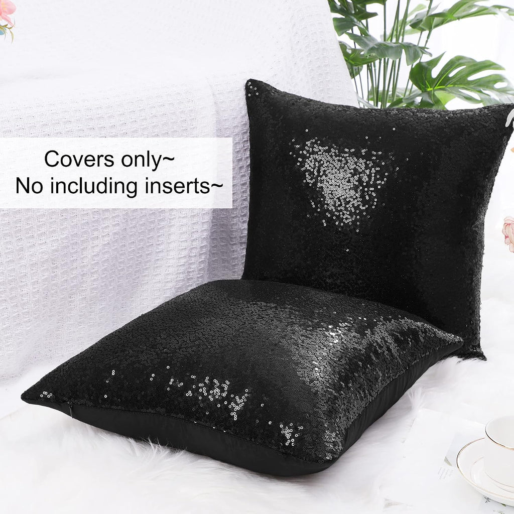 uxcell 2 Pcs Black Sequin Throw Pillow Covers, Shiny Sparkling Comfy Satin Sequin Cushion Covers, Decorative Pillowcases for…