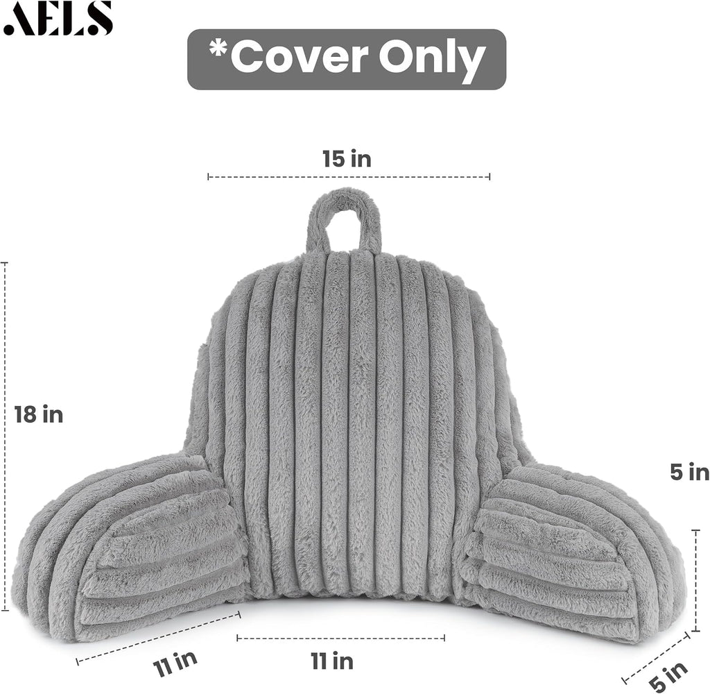 Aels Large Reading Pillow Replacement Cover with Arms and Pockets (Cover ONLY), 18" Soft Faux Fur Striped Backrest Pillow Cover Fits Standa…
