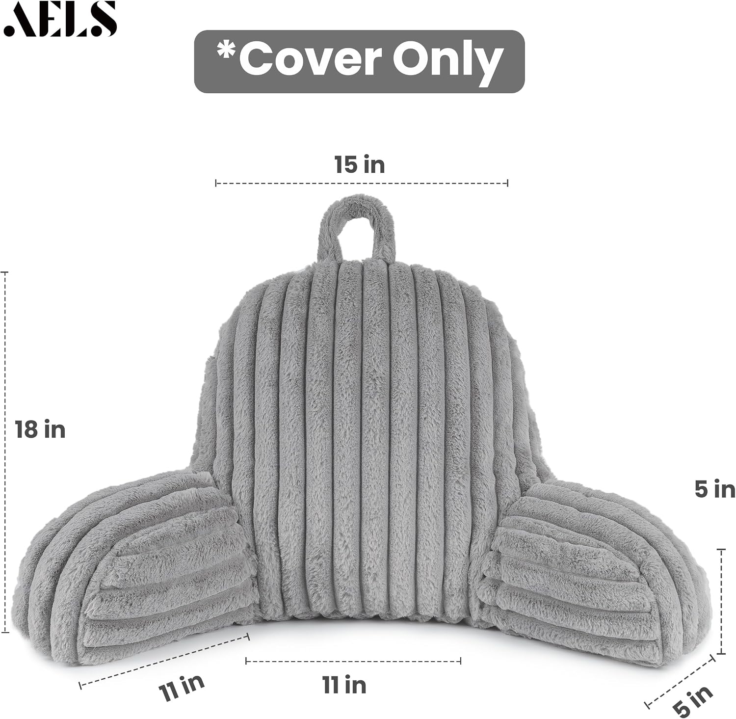Aels Large Reading Pillow Replacement Cover with Arms and Pockets (Cover ONLY), 18" Soft Faux Fur Striped Backrest Pillow Cover Fits Standa…