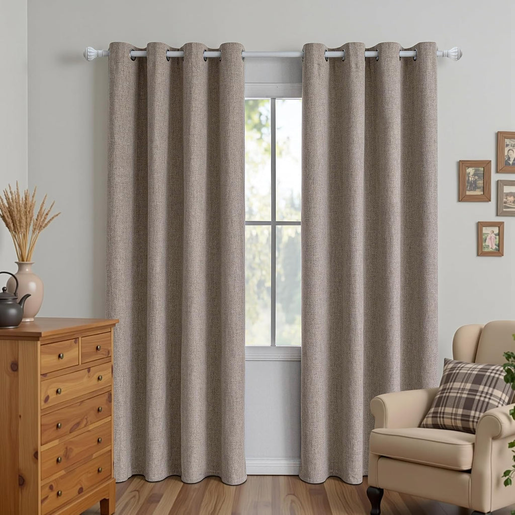 IGEMAEVE Linen Blackout Curtains 84 Inch Length 2 Panels Set,100% Black Out Curtains for Bedroom Living Room, Thermal Insulated Darkening…