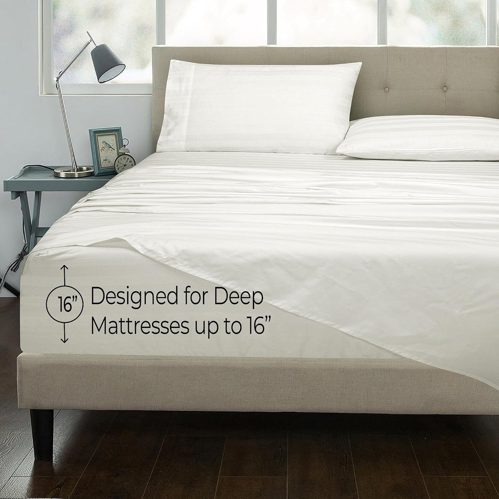 Royalelinens ROYALE LINENS 300 Thread Count 100% Long Staple Combed Cotton Striped Sheet Set - 4 Piece Full Bed Sheets - 1 Fitted, 1 Flat,…