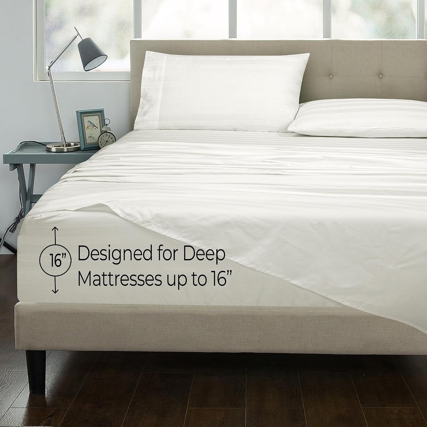 Royalelinens ROYALE LINENS 300 Thread Count 100% Long Staple Combed Cotton Striped Sheet Set - 4 Piece Full Bed Sheets - 1 Fitted, 1 Flat,…