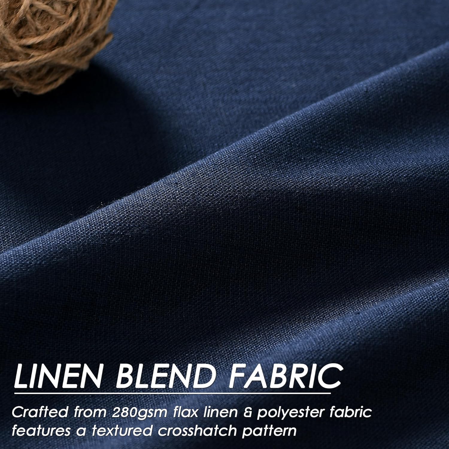 Nanspring Navy Blue 100% Blackout Linen Curtains 63 Inch Length for Bedroom Back Tab Thermal Insulated Modern Luxury Nautical Decor Black O…