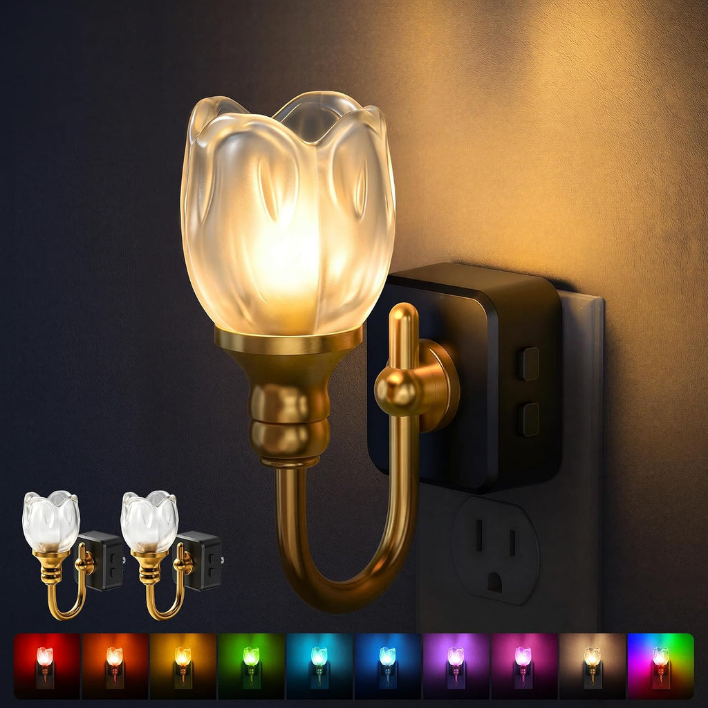 DORESshop LED Night Light, Tulip Night Lights Plug into Wall, 3 Level Brightness Adjustable Plug in Night Light, 8-Color RGB LED…
