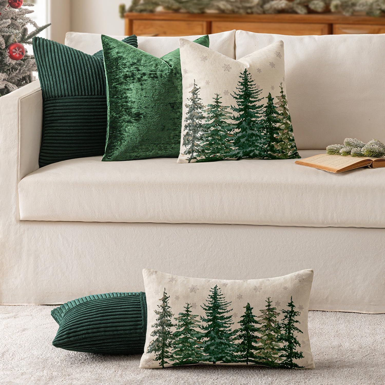 Miulee Army Green Decorative Throw Pillow Covers 18x18 Inch for Couch Bed Sofa Pack of 2 Boho Farmhouse Throw Pillows Soft Cross Corduroy P…