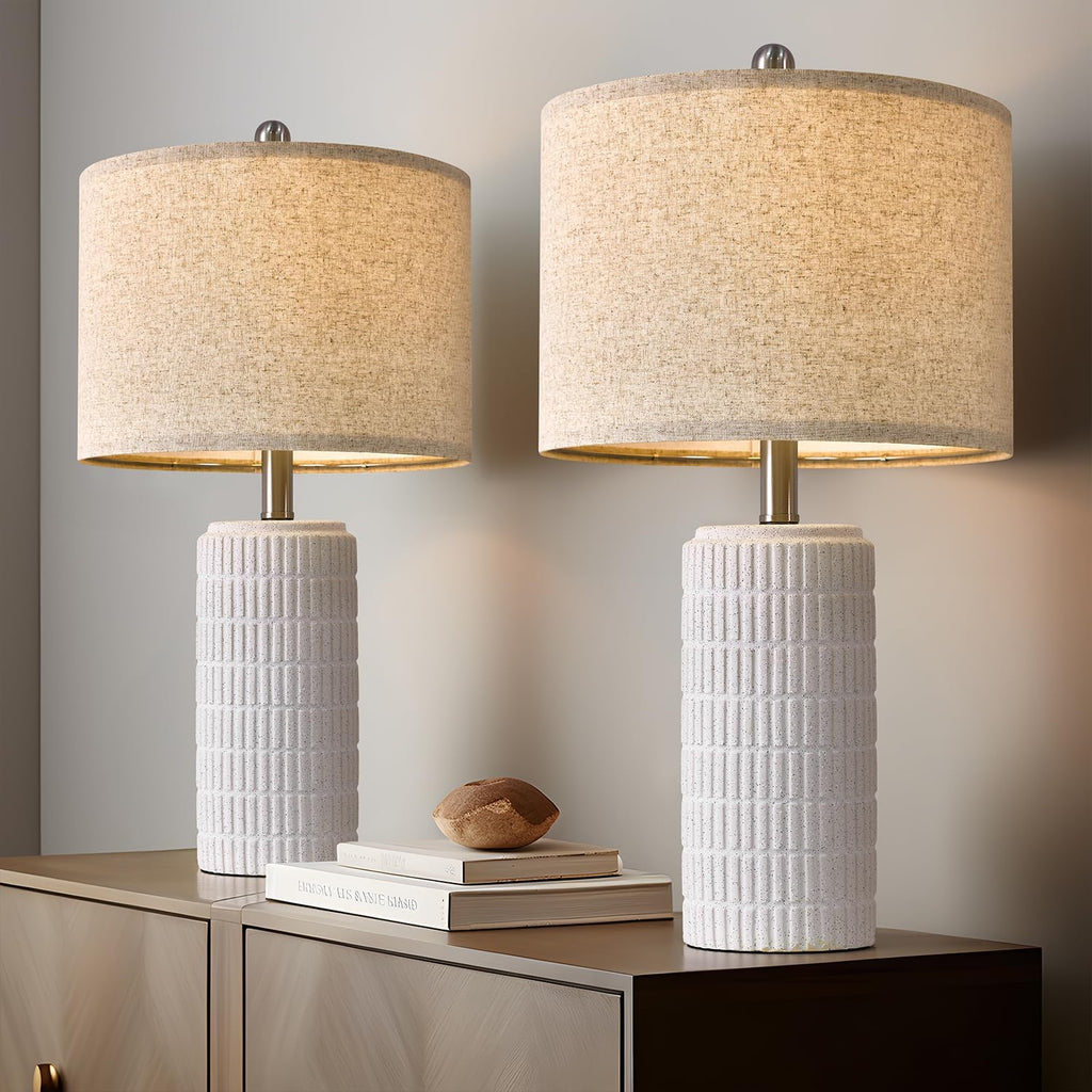 PoKat 23" Table Lamp, Farmhouse Bedside Lamps for Bedroom Set of 2, Ceramic End Table Lamps for Living Room, Traditional Nightstand Desk…